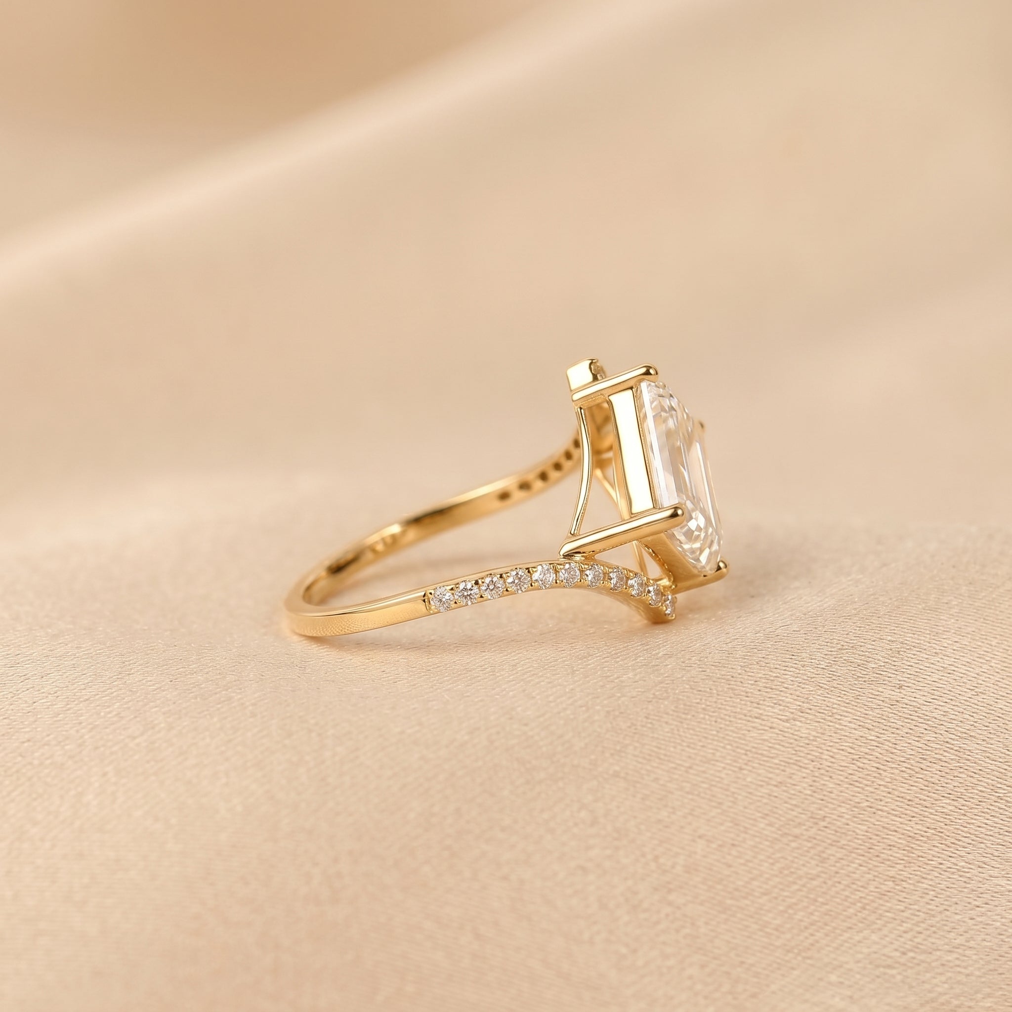 Emerald Lab Grown Diamond Pavé Bypass Ring in 14K Yellow Gold 3.23 CTW