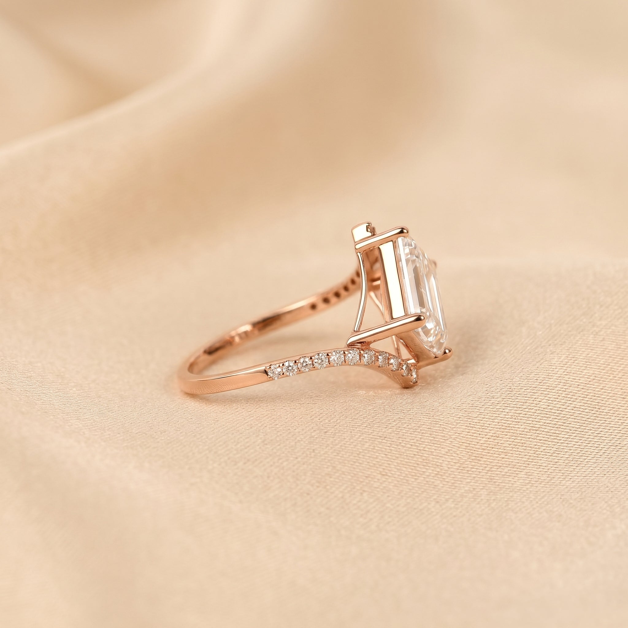 Emerald Lab Grown Diamond Pavé Bypass Ring in 18K Rose Gold 3.23 CTW