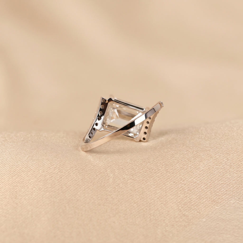 Emerald Lab Grown Diamond Pavé Bypass Ring in 18K White Gold 3.23 CTW