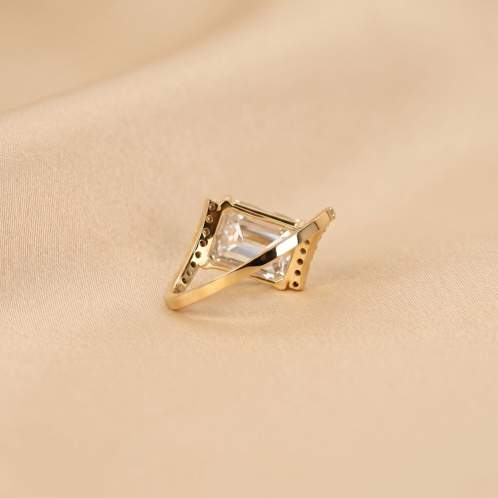 Emerald Lab Grown Diamond Pavé Bypass Ring in 18K Yellow Gold 3.23 CTW