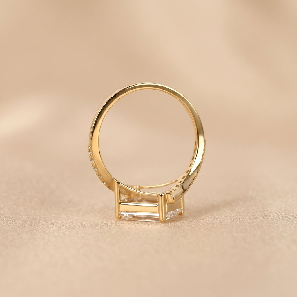 Emerald Lab Grown Diamond Pavé Bypass Ring in 18K Yellow Gold 3.23 CTW