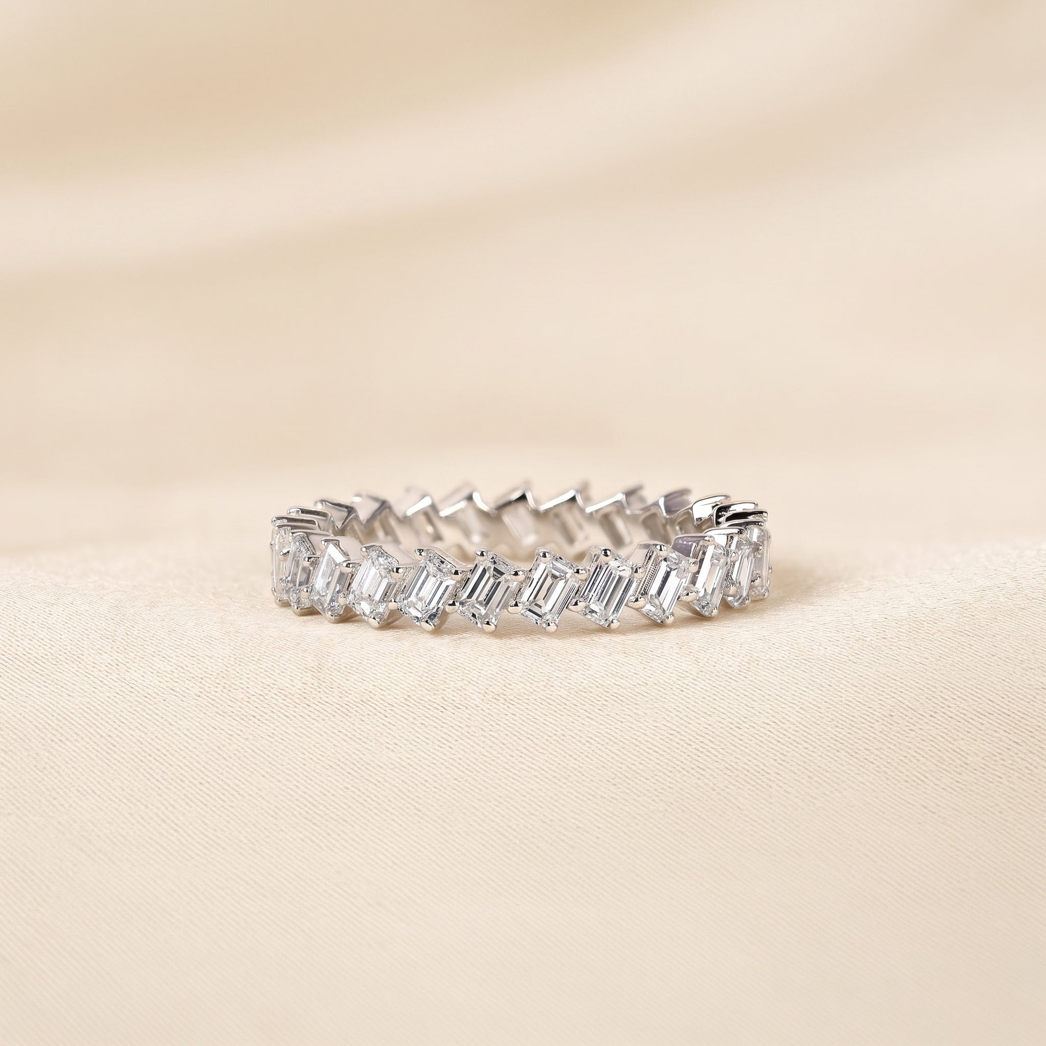 Emerald Lab Grown Diamond Zigzag Eternity Band in 10K White Gold 2 CTW