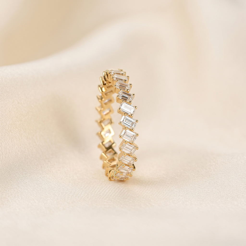 Emerald Lab Grown Diamond Zigzag Eternity Band in 10K Yellow Gold 2 CTW