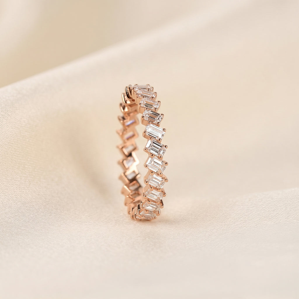 Emerald Lab Grown Diamond Zigzag Eternity Band in 14K Rose Gold 2 CTW
