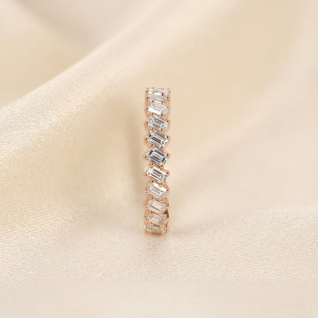 Emerald Lab Grown Diamond Zigzag Eternity Band in 14K Rose Gold 2 CTW