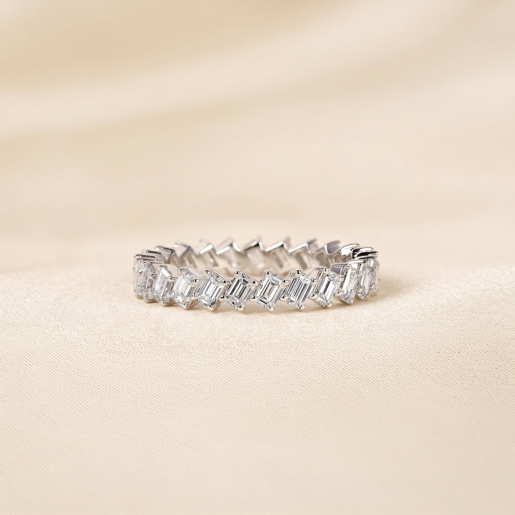 Emerald Lab Grown Diamond Zigzag Eternity Band in 14K White Gold 2 CTW