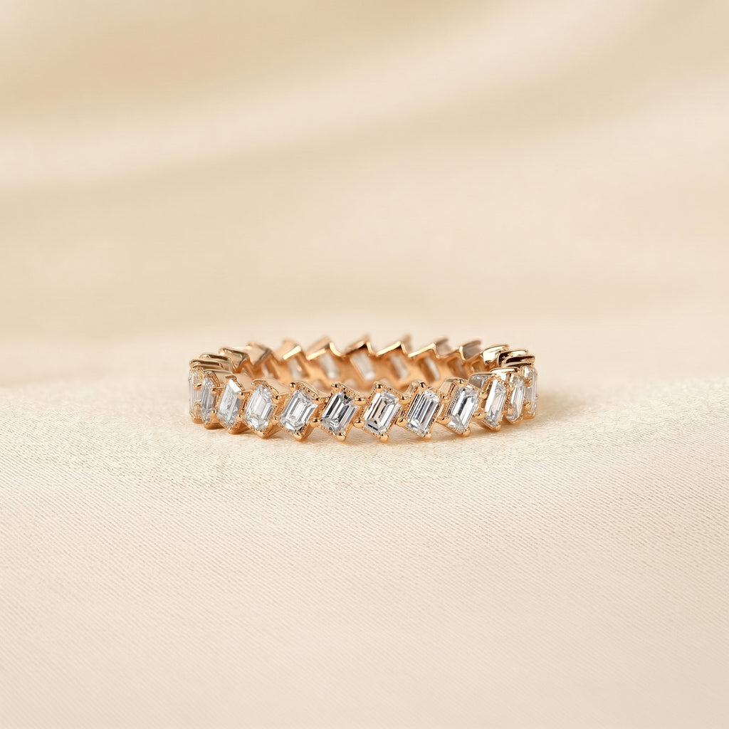 Emerald Lab Grown Diamond Zigzag Eternity Band in 18K Rose Gold 2 CTW