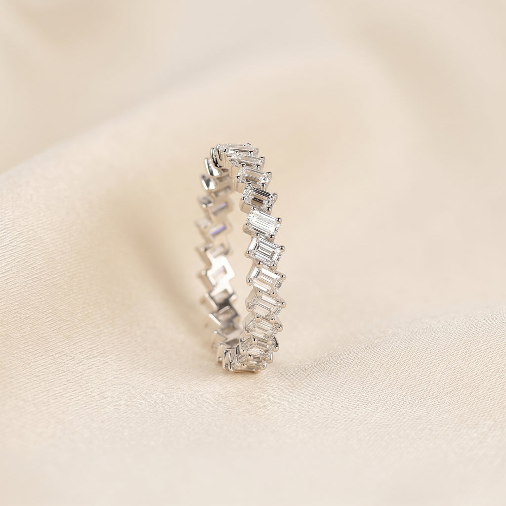 Emerald Lab Grown Diamond Zigzag Eternity Band in 18K White Gold 2 CTW
