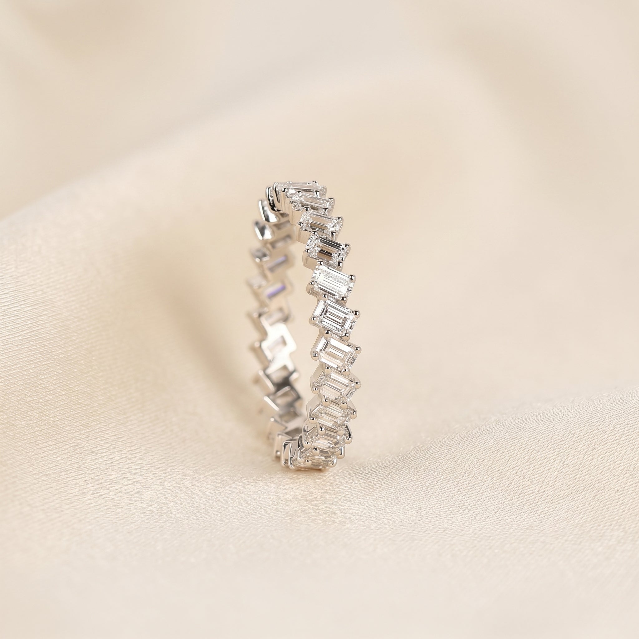 Emerald Lab Grown Diamond Zigzag Eternity Band in 18K White Gold 2 CTW