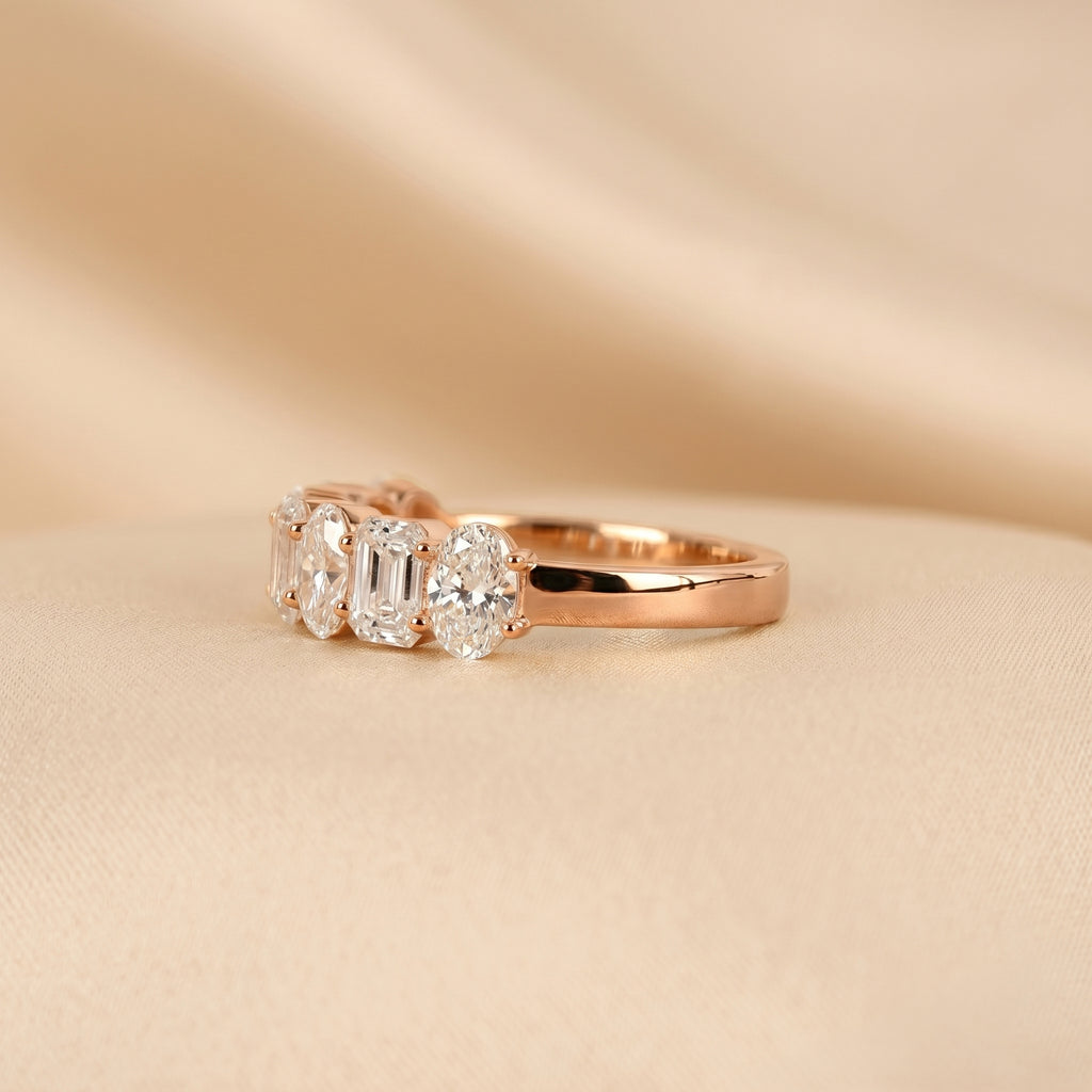 Emerald & Oval Lab Grown Diamond Alternate Band in 10K Rose Gold 3.50 CTW