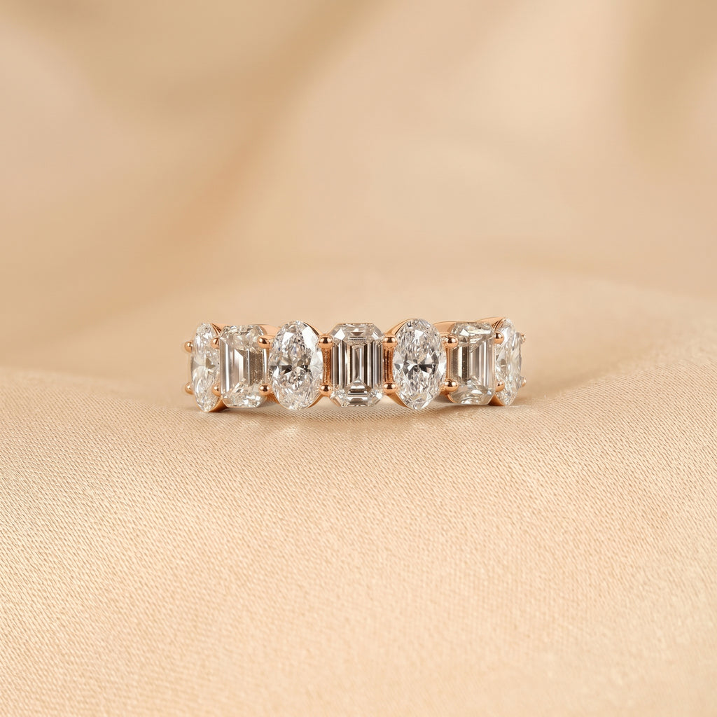 Emerald & Oval Lab Grown Diamond Alternate Band in 10K Rose Gold 3.50 CTW