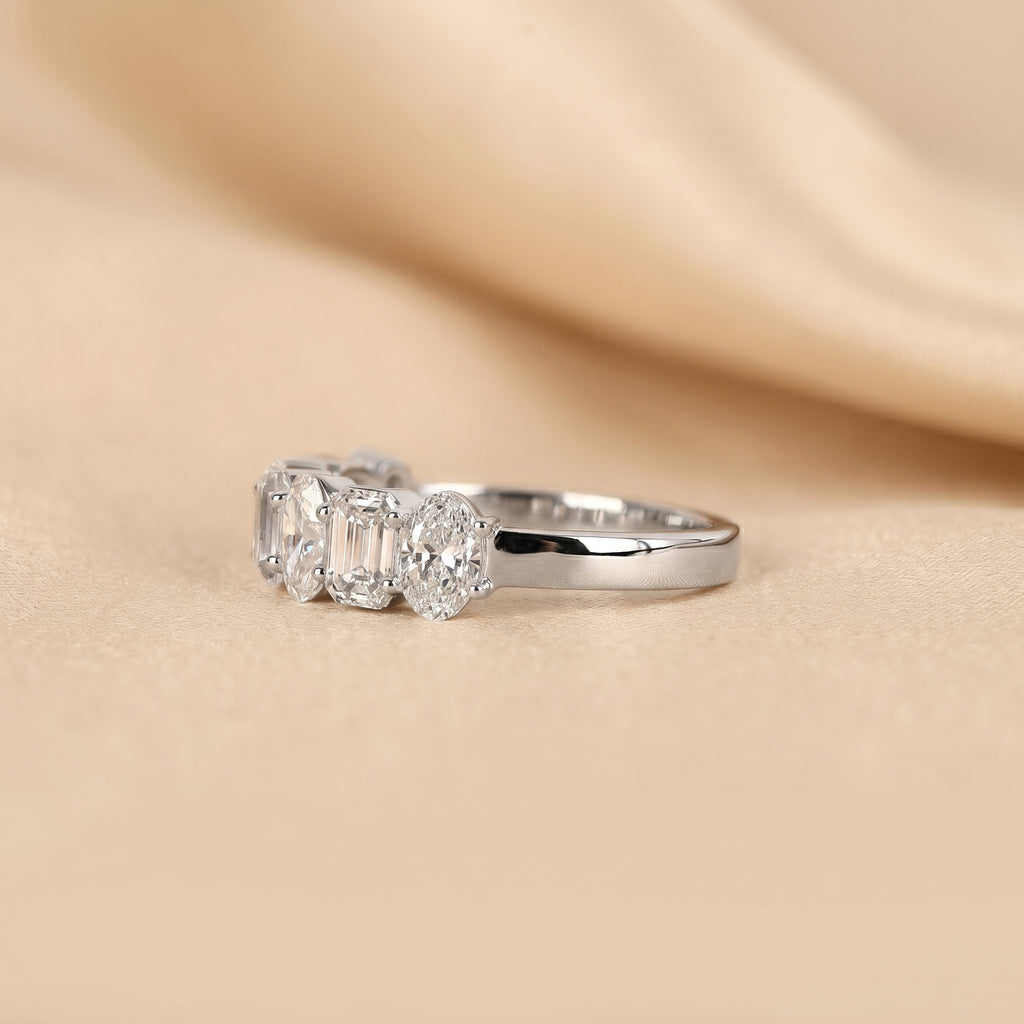 Emerald & Oval Lab Grown Diamond Alternate Band in 14K White Gold 3.50 CTW