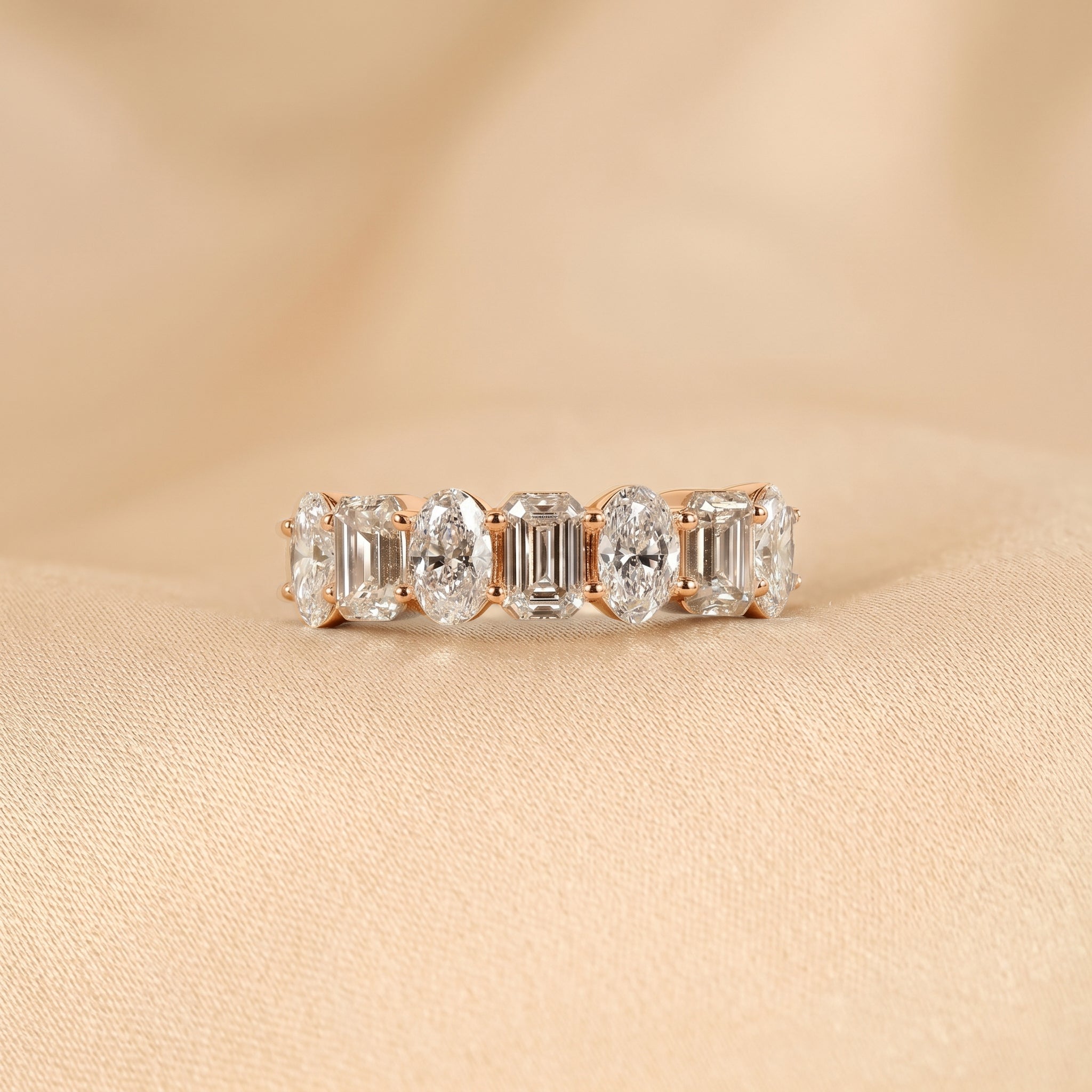 Emerald & Oval Lab Grown Diamond Alternate Band in 18K Rose Gold 3.50 CTW