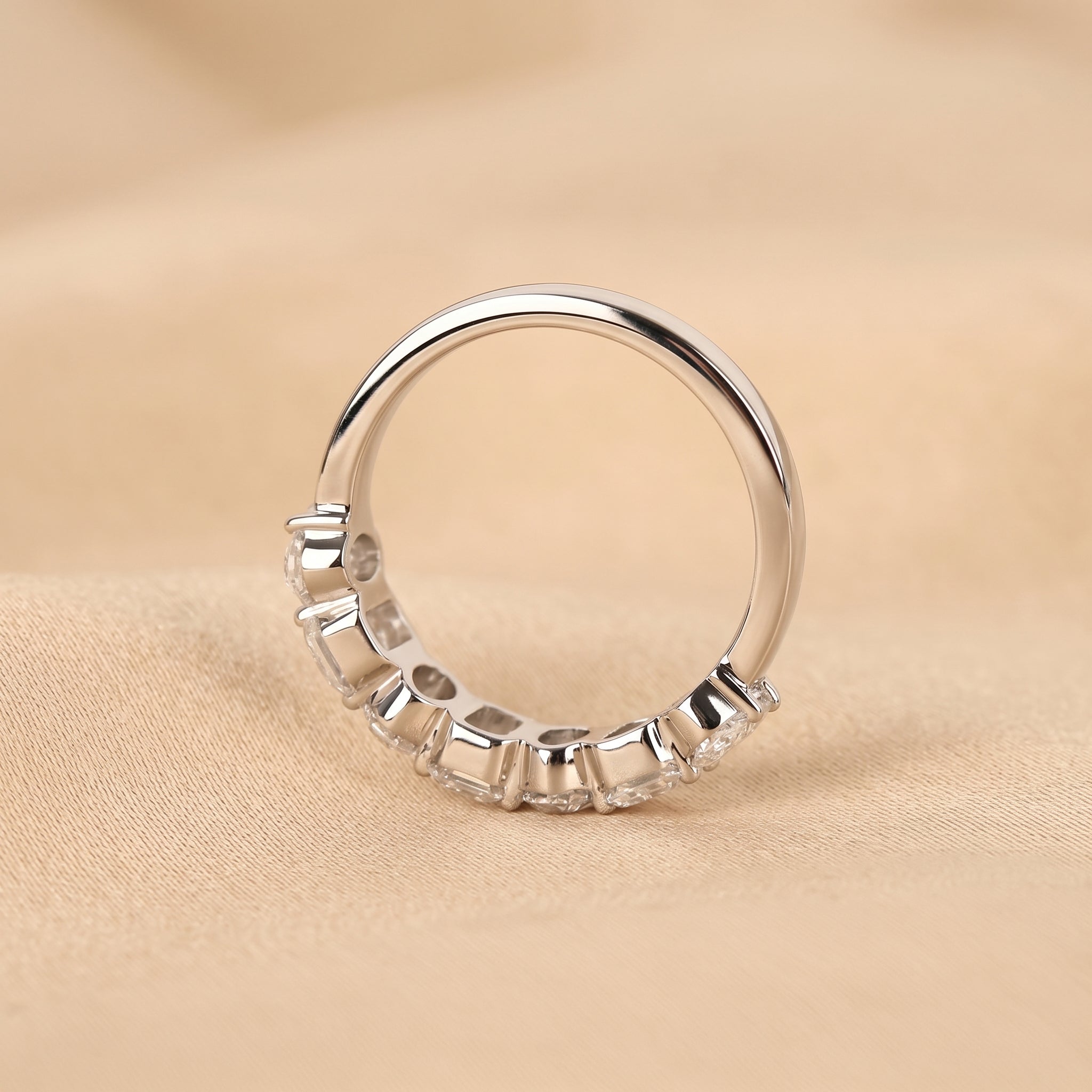 Emerald & Oval Lab Grown Diamond Alternate Band in 18K White Gold 3.50 CTW