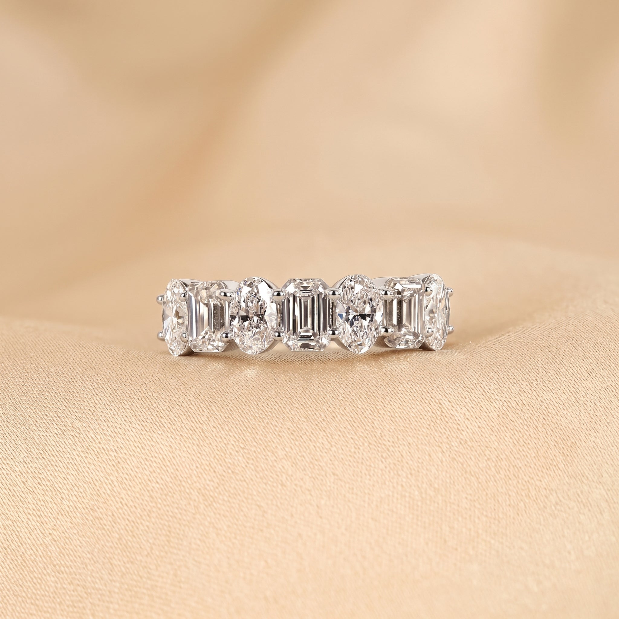 Emerald & Oval Lab Grown Diamond Alternate Band in 18K White Gold 3.50 CTW