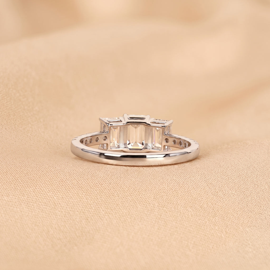 Emerald & Round Lab Grown Diamond Three-Stone Ring in 10K White Gold 1.65 CTW