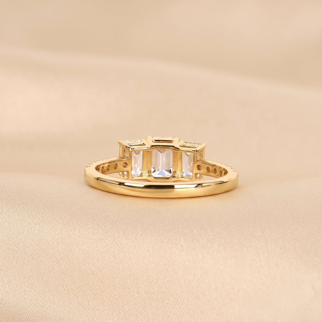 Emerald & Round Lab Grown Diamond Three-Stone Ring in 10K Yellow Gold 1.65 CTW