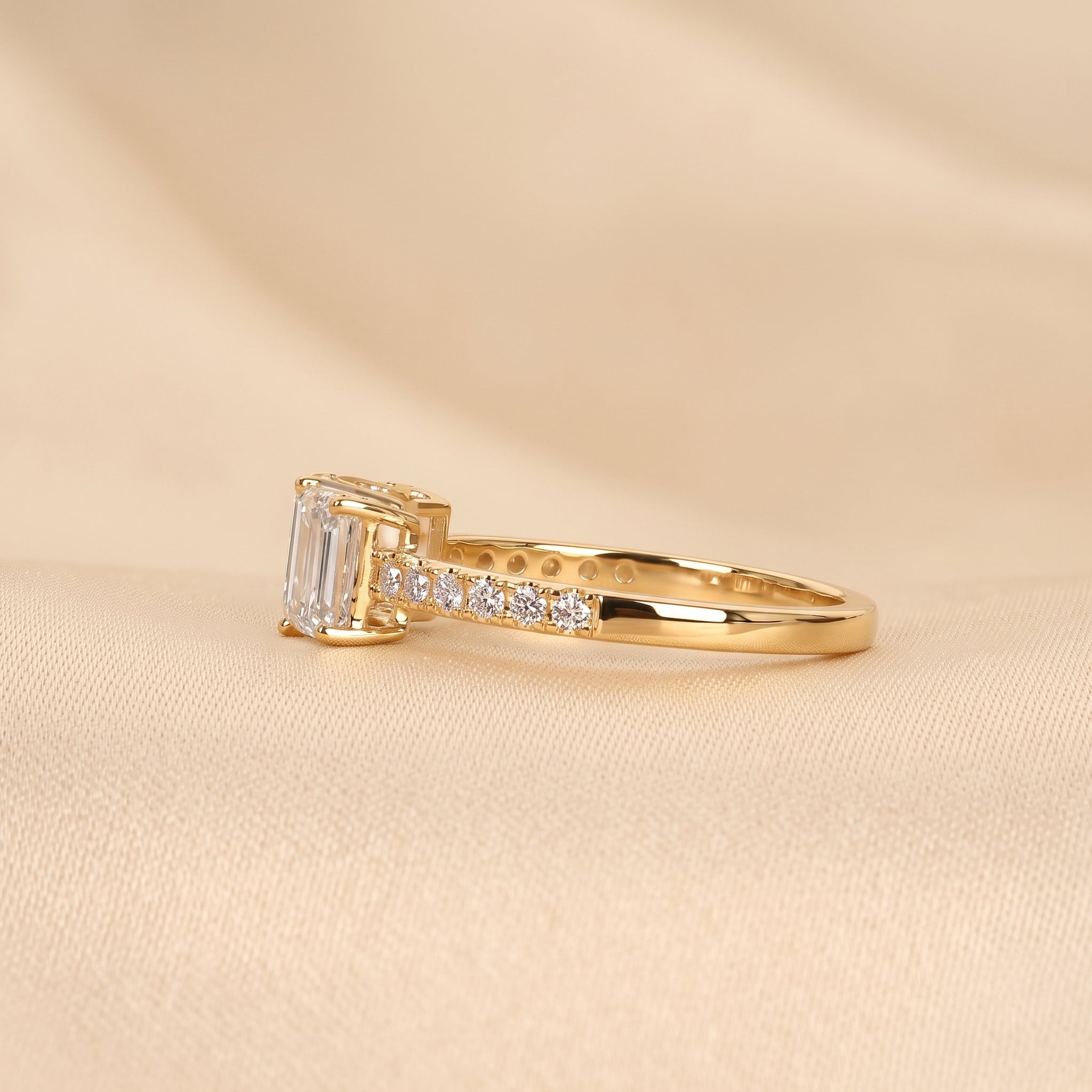 Emerald & Round Lab Grown Diamond Three-Stone Ring in 10K Yellow Gold 1.65 CTW