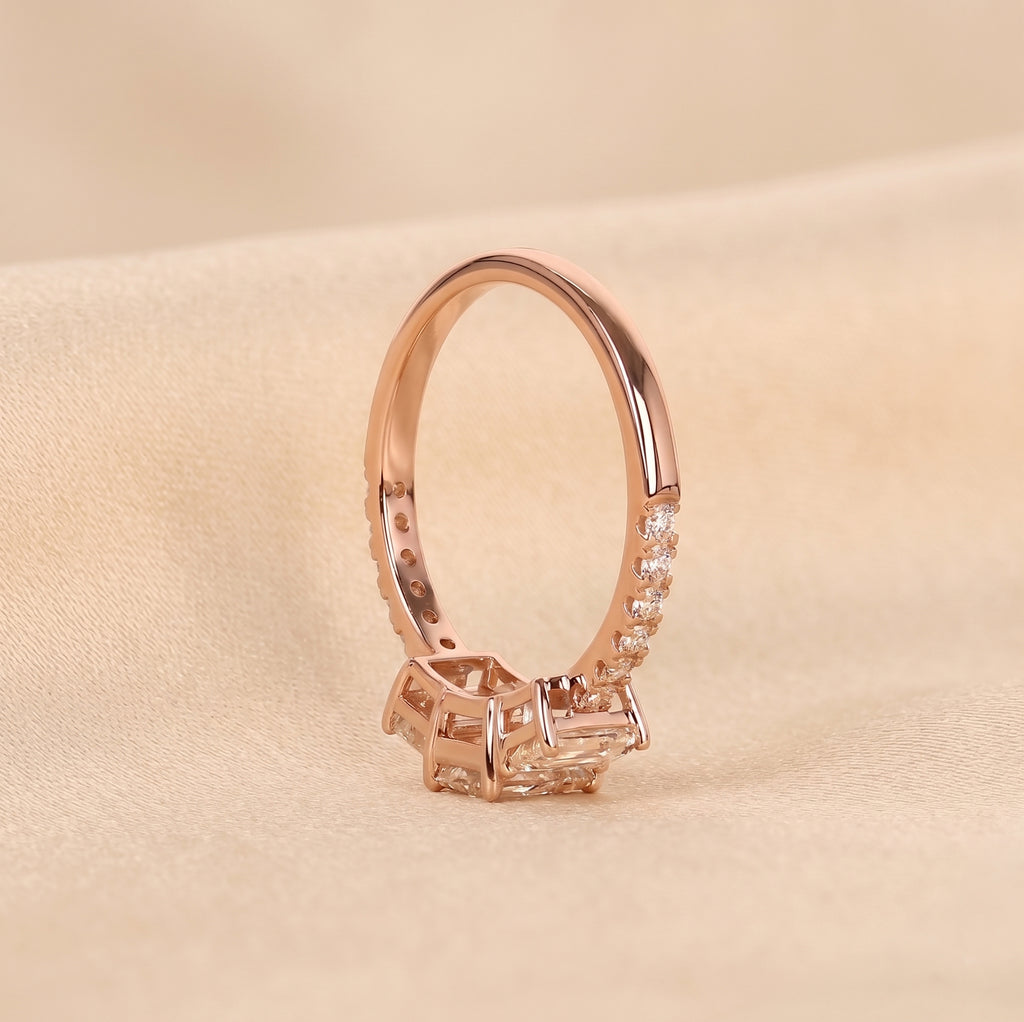 Emerald & Round Lab Grown Diamond Three-Stone Ring in 14K Rose Gold 1.65 CTW