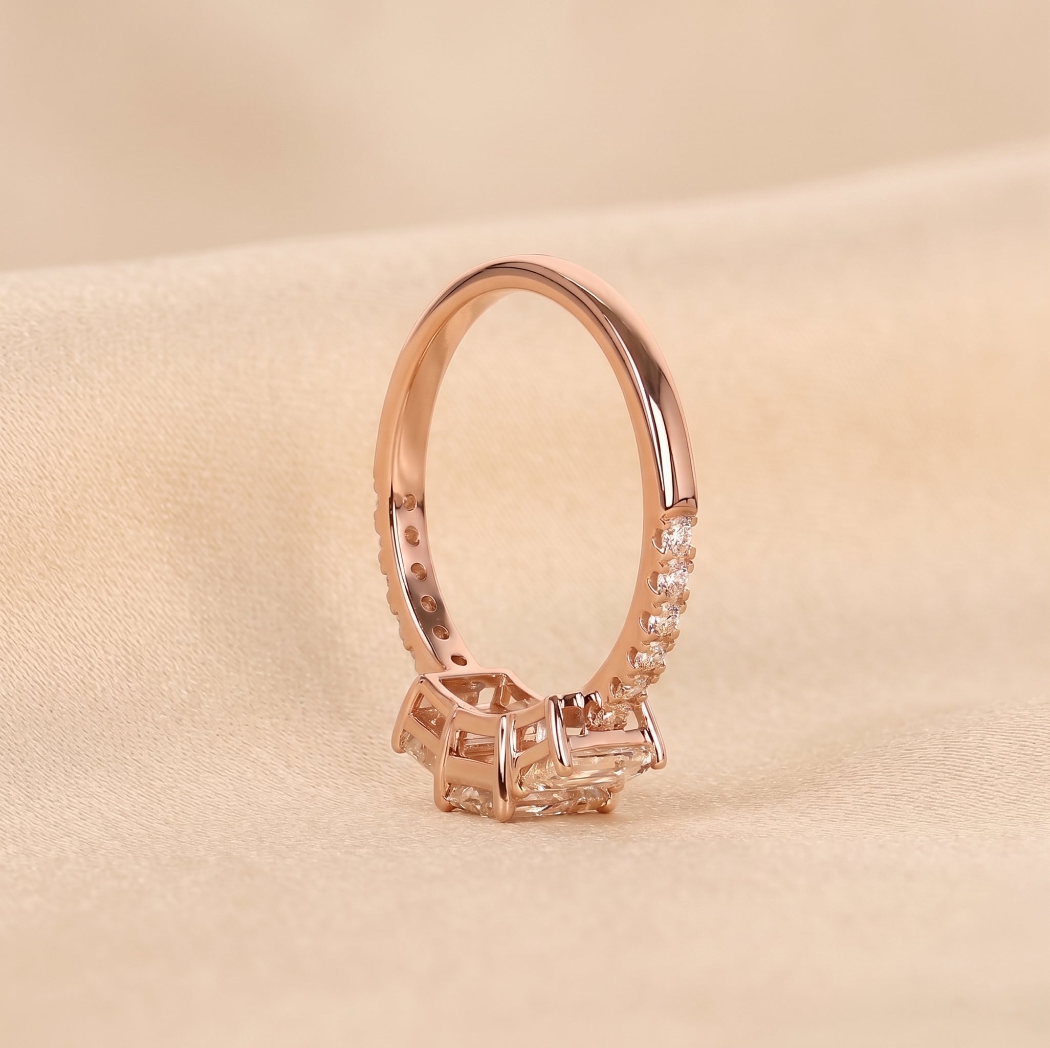 Emerald & Round Lab Grown Diamond Three-Stone Ring in 14K Rose Gold 1.65 CTW