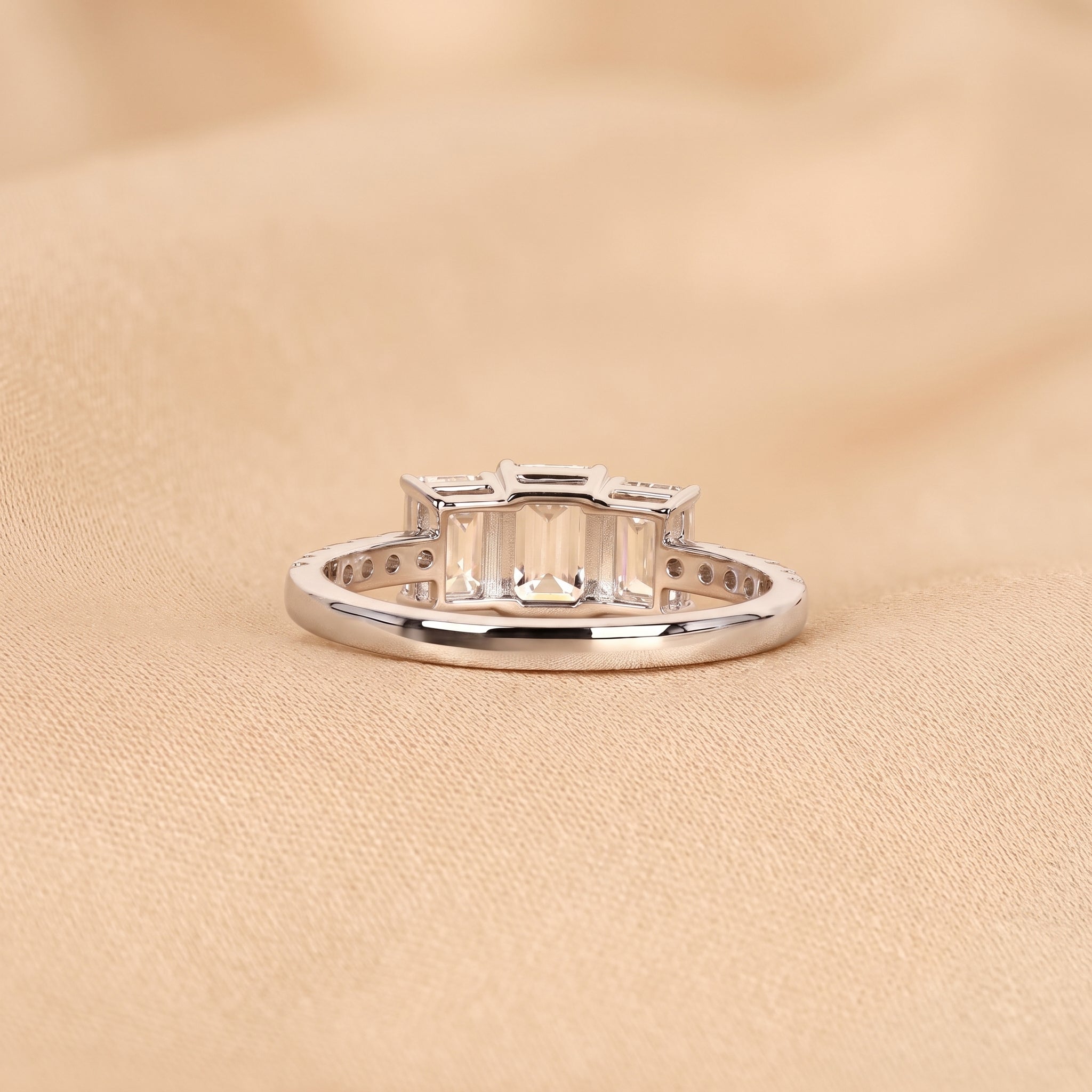 Emerald & Round Lab Grown Diamond Three-Stone Ring in 14K White Gold 1.65 CTW
