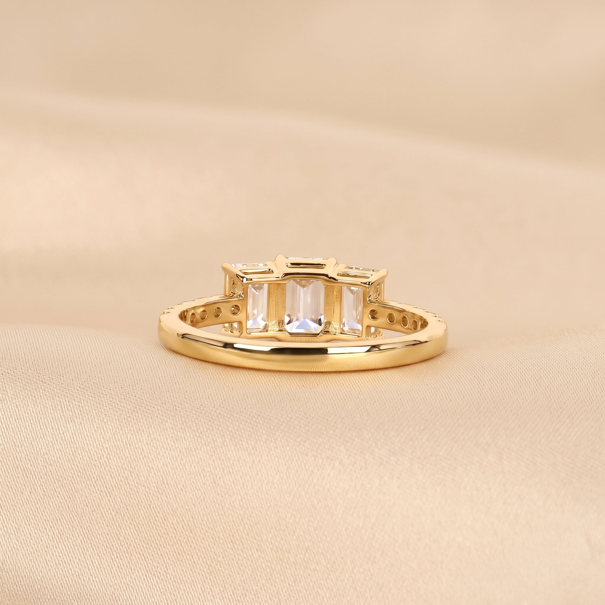 Emerald & Round Lab Grown Diamond Three-Stone Ring in 14K Yellow Gold 1.65 CTW