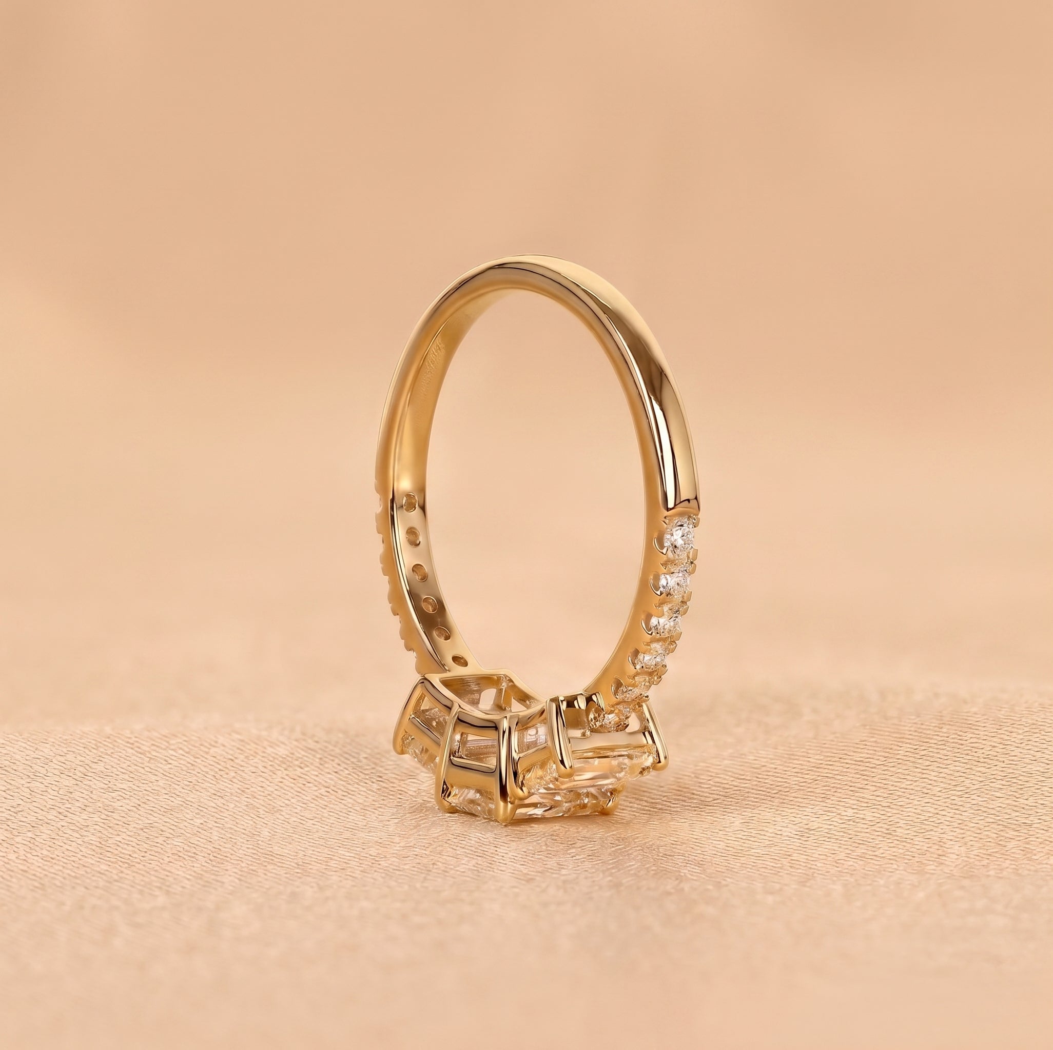 Emerald & Round Lab Grown Diamond Three-Stone Ring in 14K Yellow Gold 1.65 CTW