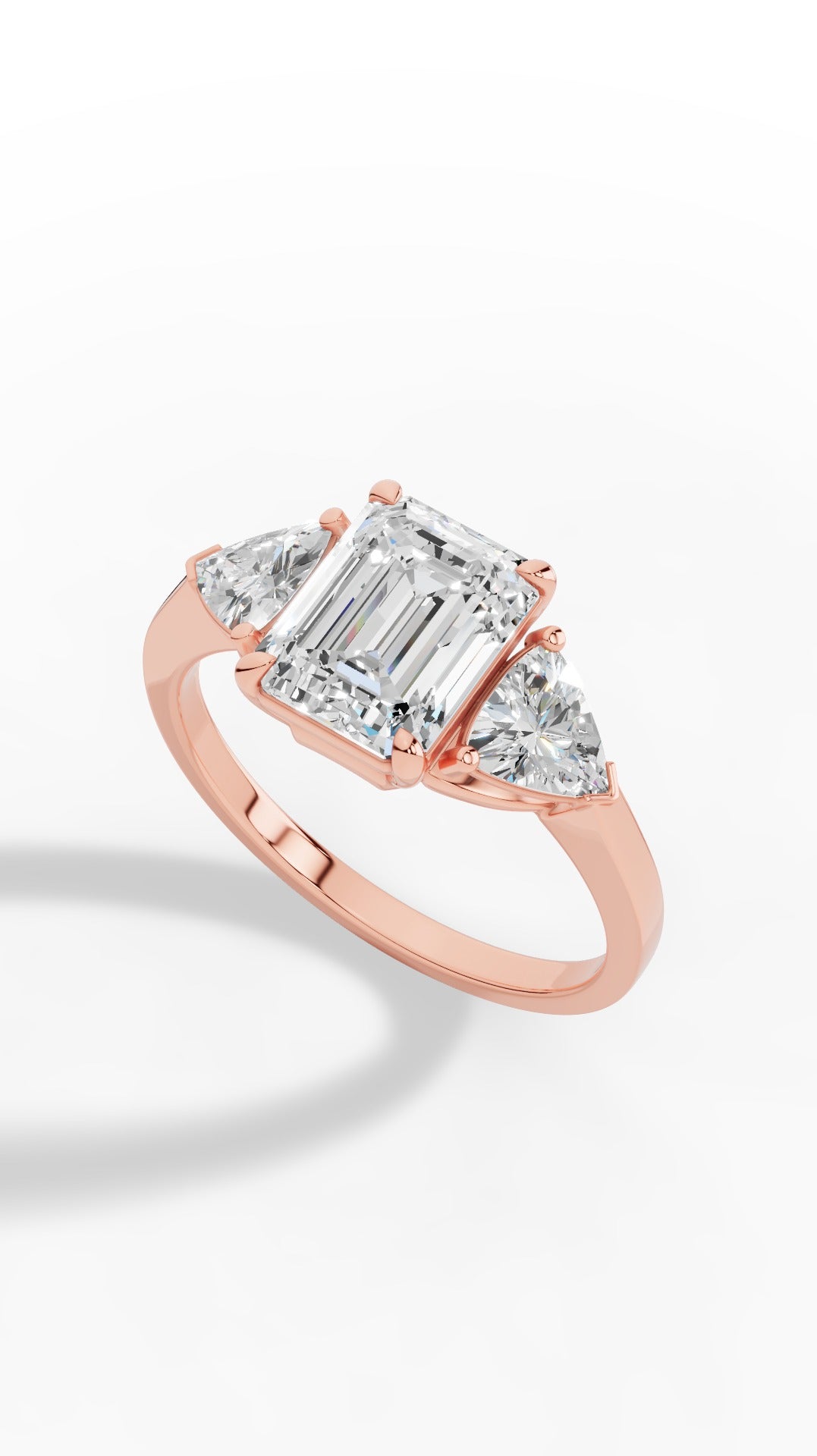 Emerald & Unique Trillion Cut Ring 10K Rose Gold 2.8 CTW