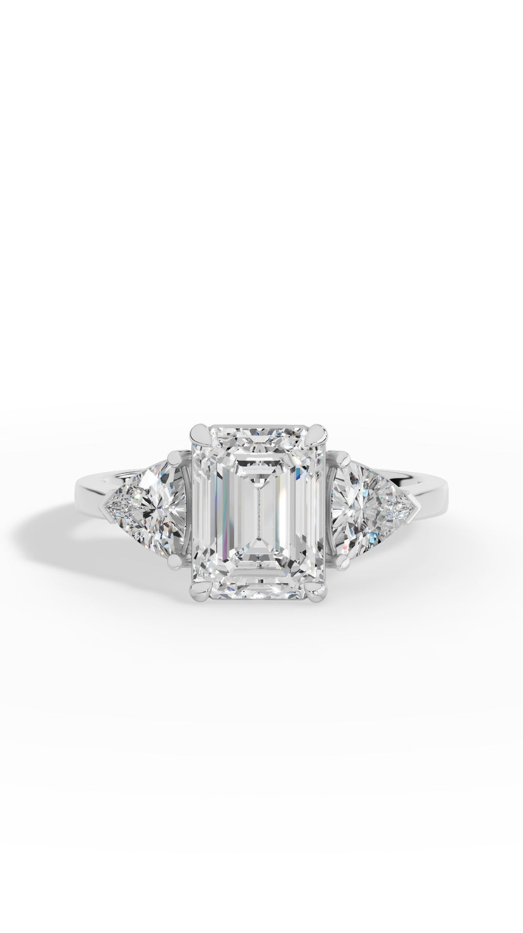 Emerald & Unique Trillion Cut Ring 10K White Gold 2.8 CTW