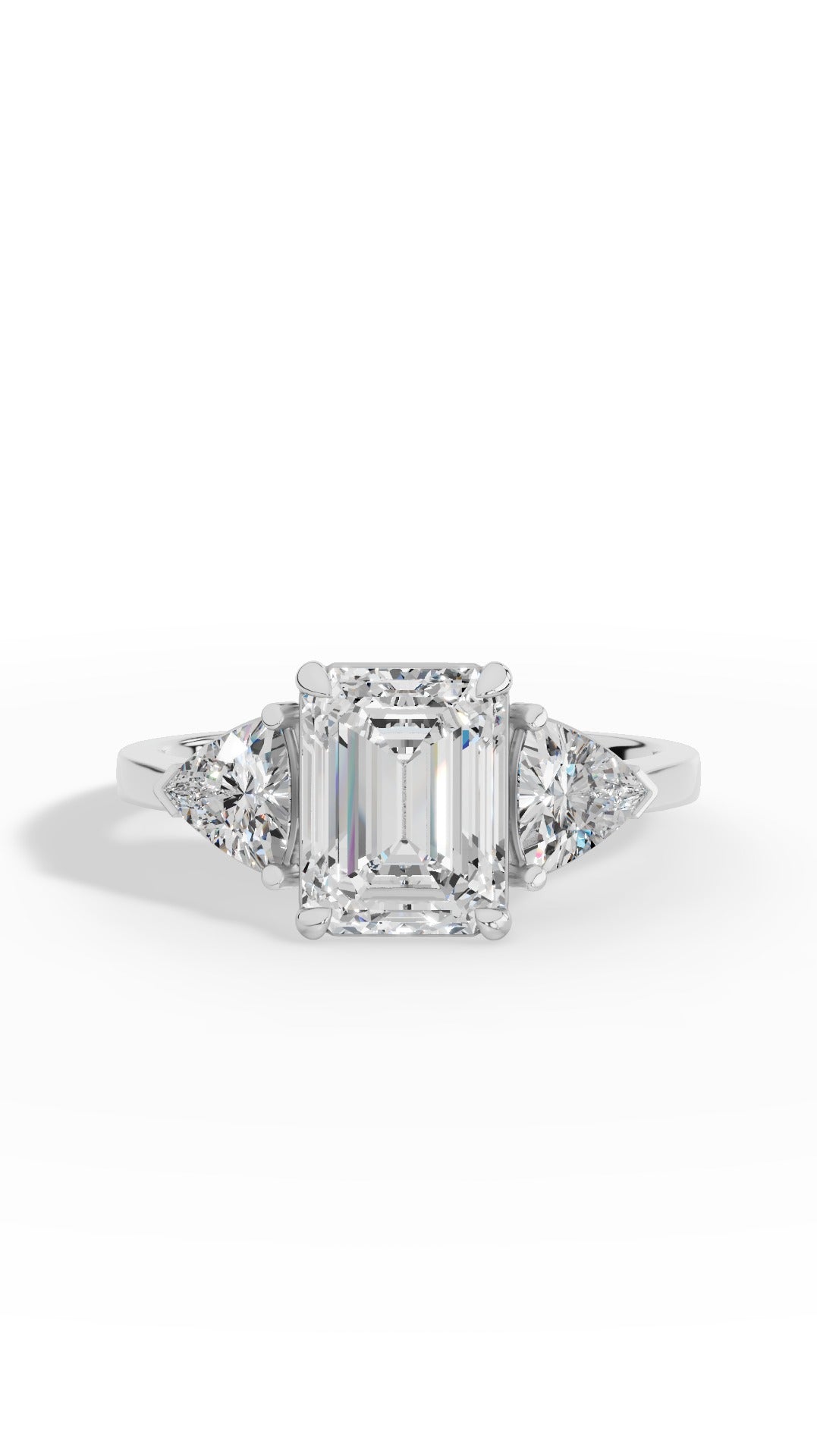 Emerald & Unique Trillion Cut Ring 10K White Gold 2.8 CTW