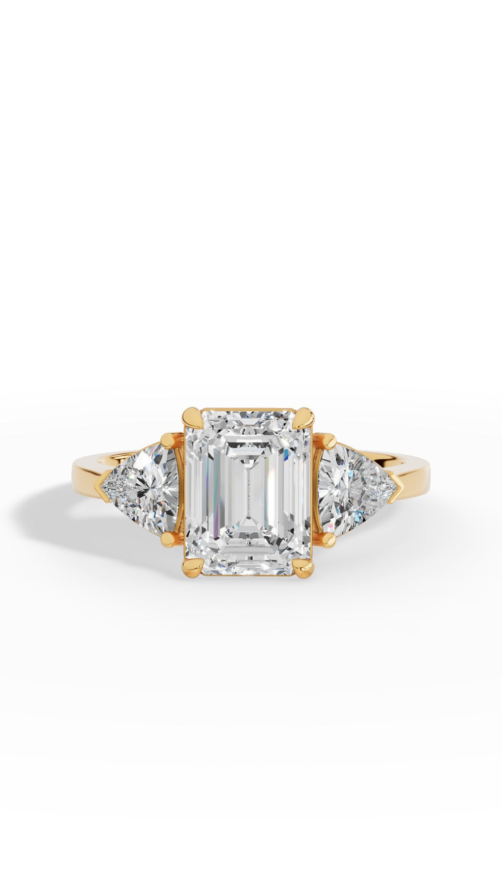 Emerald & Unique Trillion Cut Ring 10K Yellow Gold 2.8 CTW