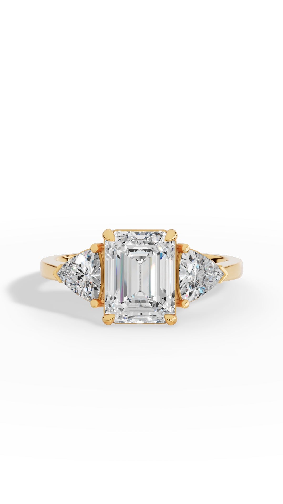 Emerald & Unique Trillion Cut Ring 10K Yellow Gold 2.8 CTW