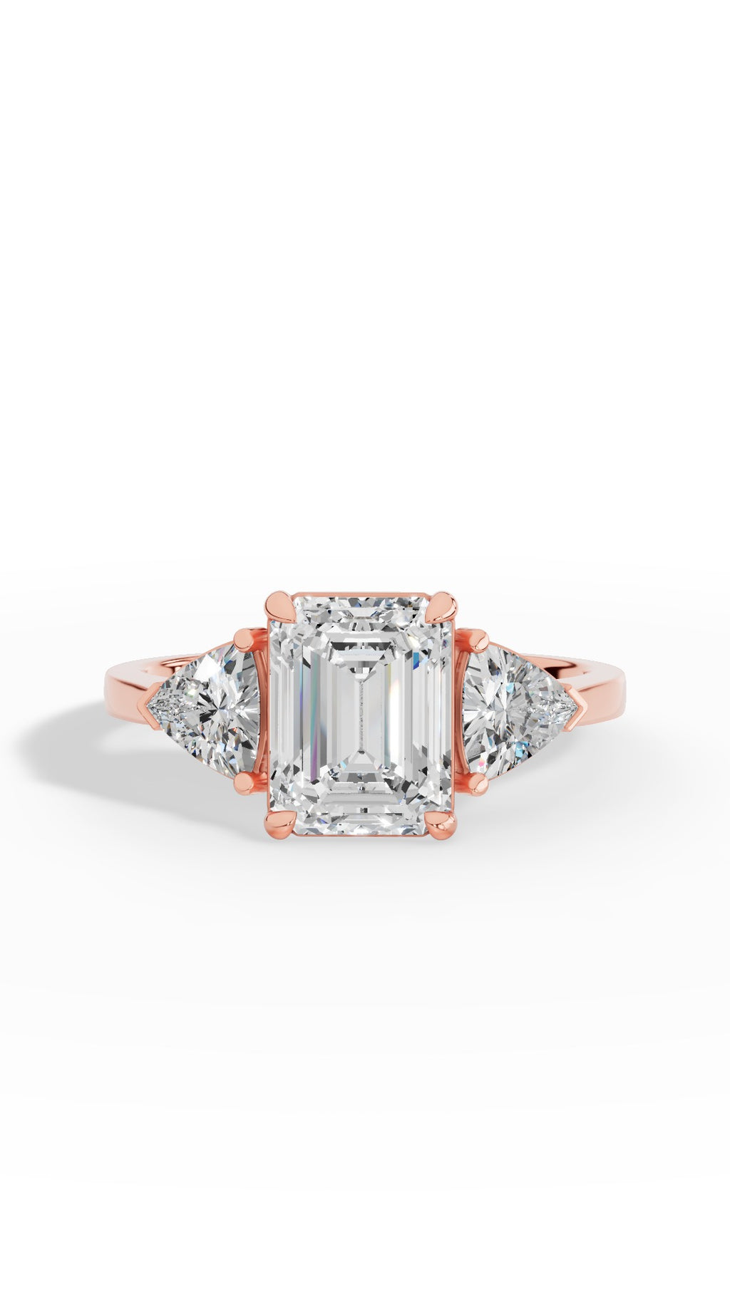 Emerald & Unique Trillion Cut Ring 18K Rose Gold 2.8 CTW