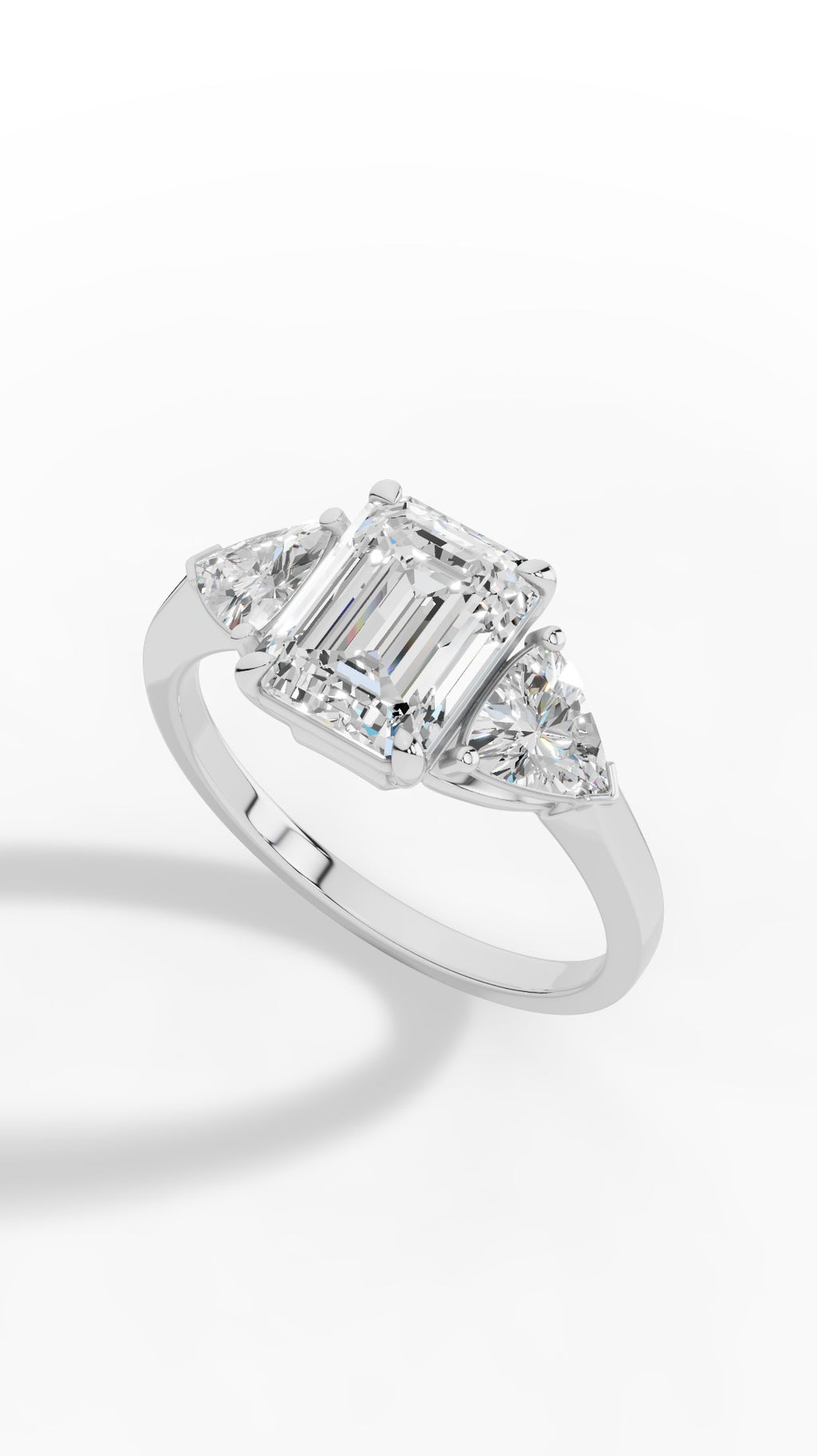 Emerald & Unique Trillion Cut Ring 18K White Gold 2.8 CTW