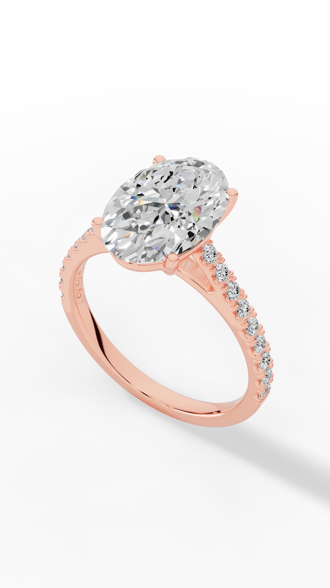 Engagement Ring With Oval & Round Cut Solitaire 10K Rose Gold 3.43 CTW