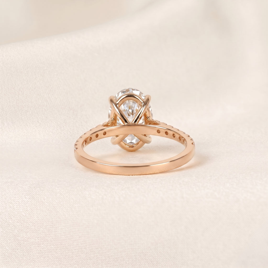 Engagement Ring With Oval & Round Cut Solitaire 10K Rose Gold 3.32 CTW