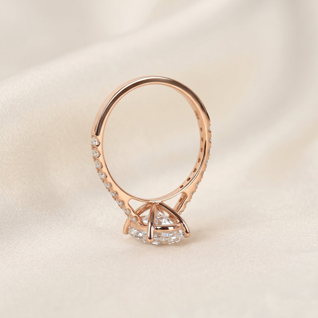 Engagement Ring With Oval & Round Cut Solitaire 10K Rose Gold 3.32 CTW