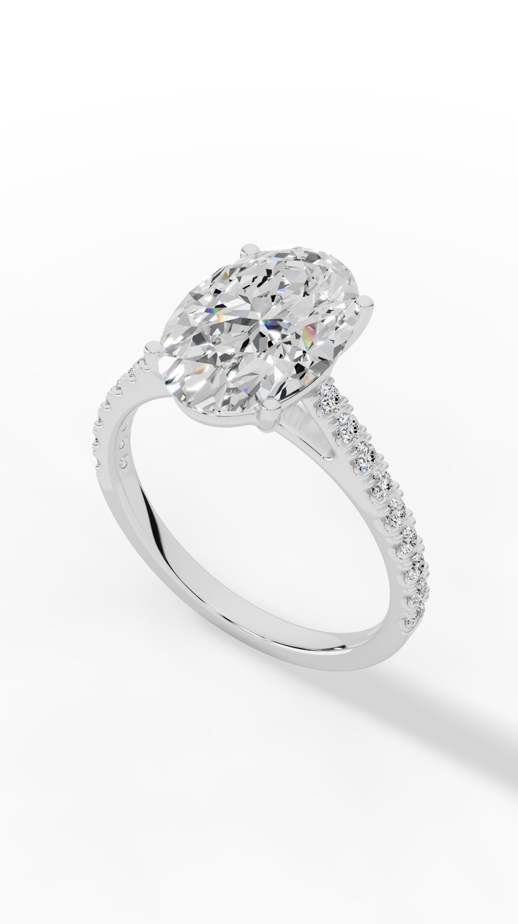Engagement Ring With Oval & Round Cut Solitaire 10K White Gold 3.43 CTW