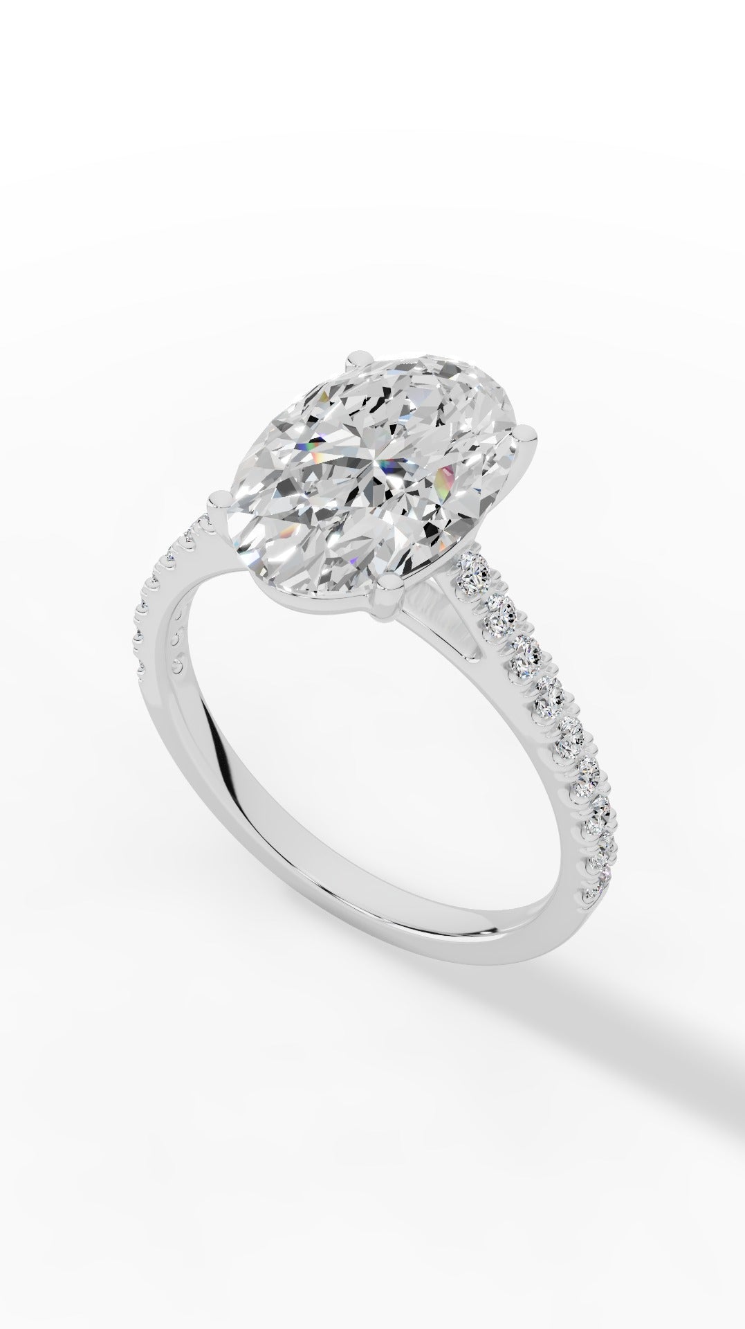 Engagement Ring With Oval & Round Cut Solitaire 10K White Gold 3.43 CTW