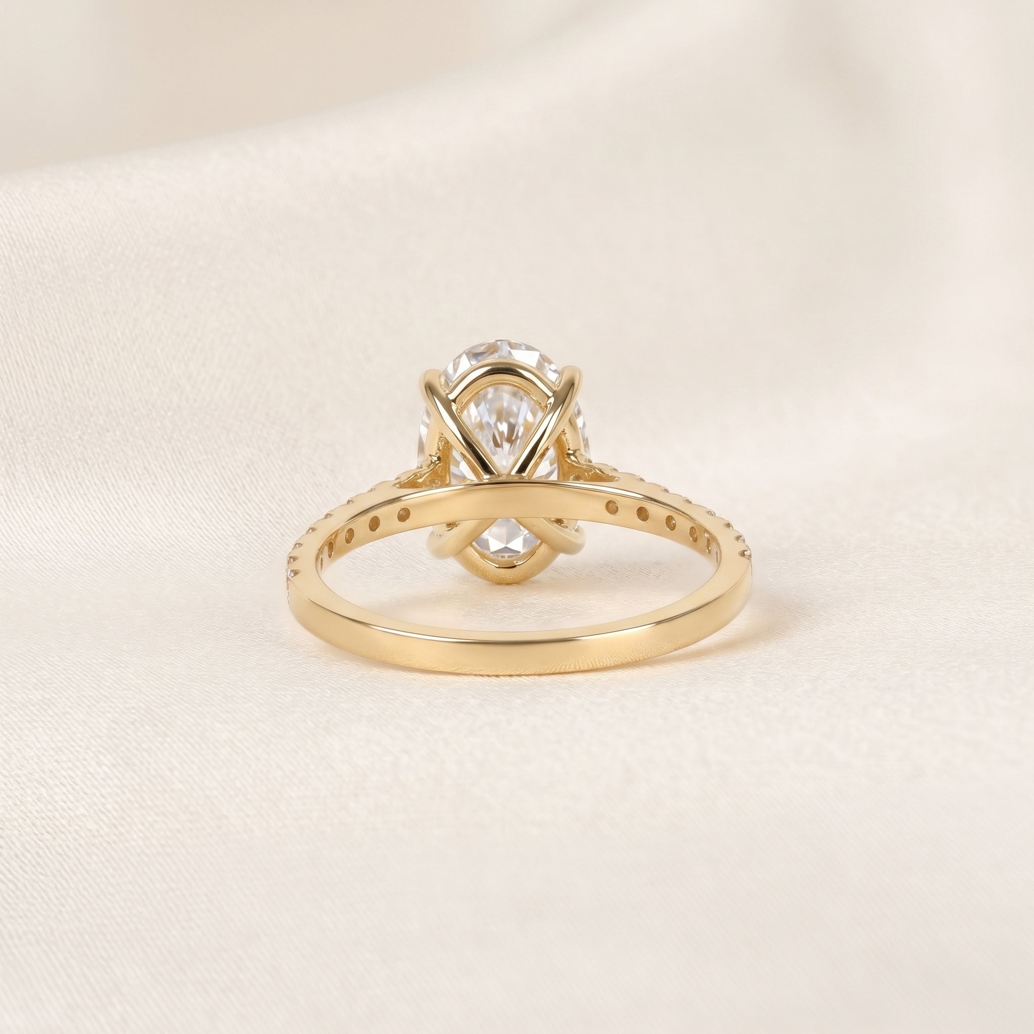 Engagement Ring With Oval & Round Cut Solitaire 10K Yellow Gold 3.32 CTW