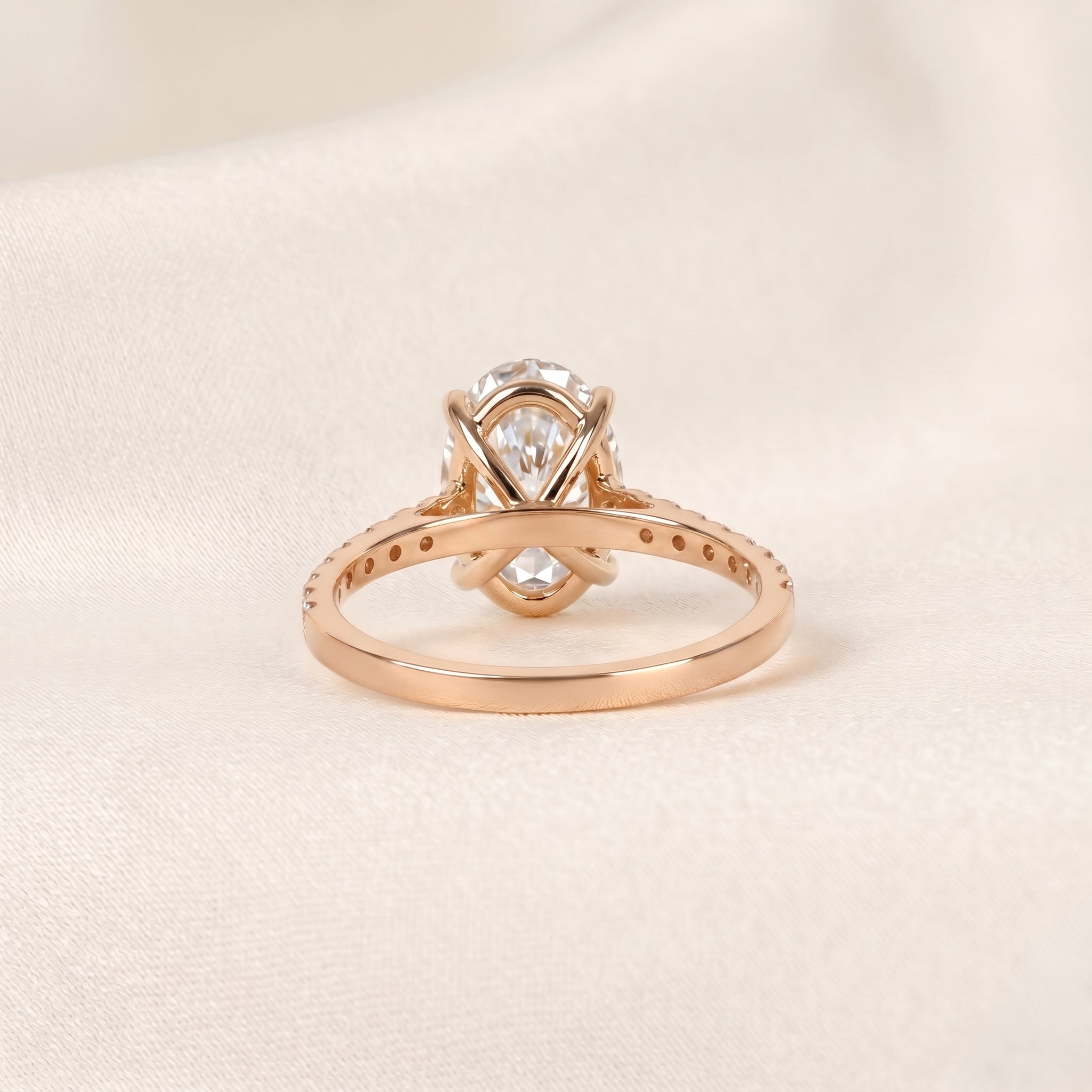 Engagement Ring With Oval & Round Cut Solitaire 14K Rose Gold 3.32 CTW