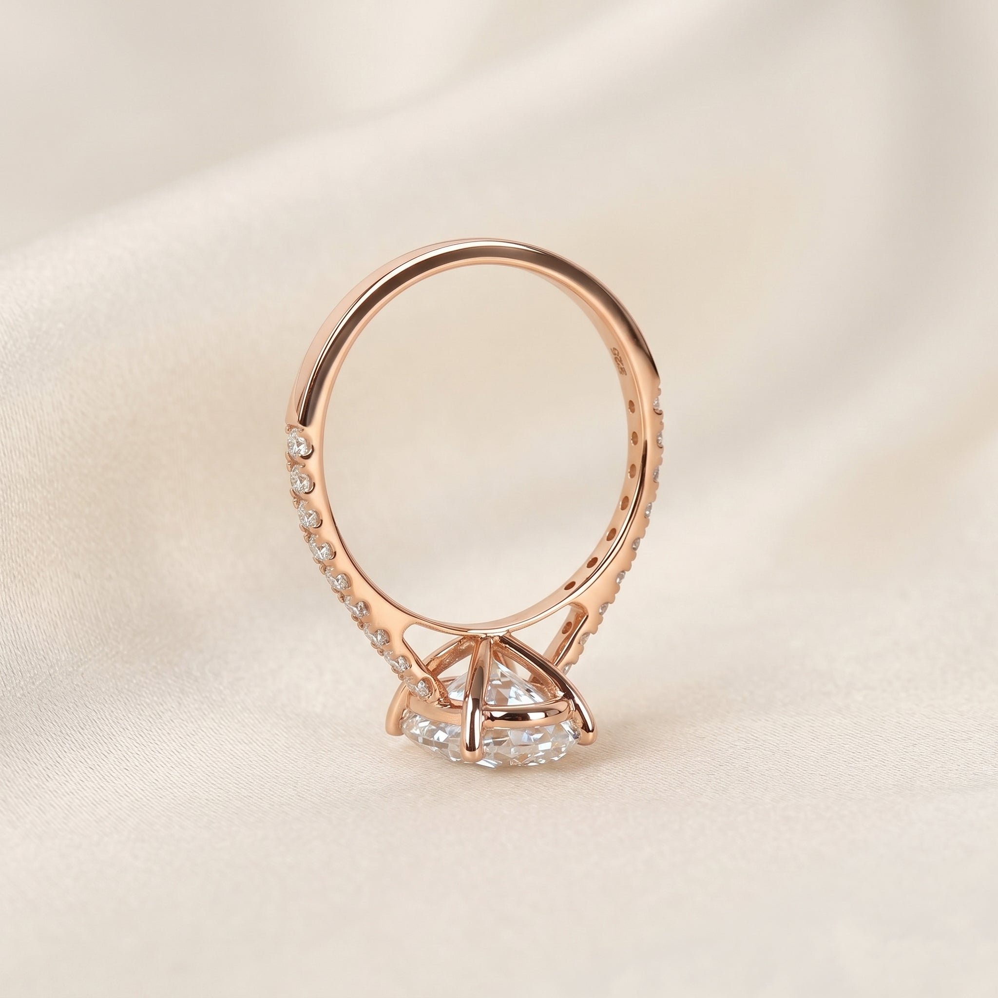 Engagement Ring With Oval & Round Cut Solitaire 14K Rose Gold 3.32 CTW