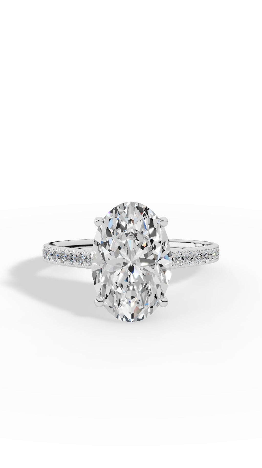 Engagement Ring With Oval & Round Cut Solitaire 14K White Gold 3.43 CTW
