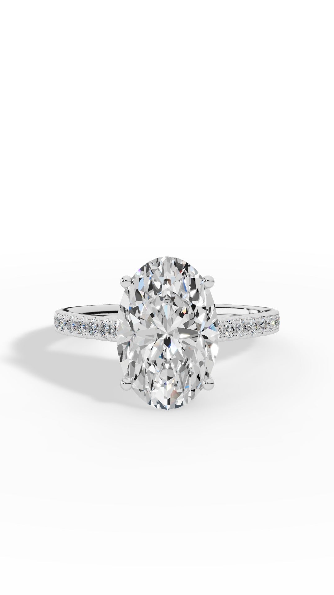 Engagement Ring With Oval & Round Cut Solitaire 14K White Gold 3.43 CTW