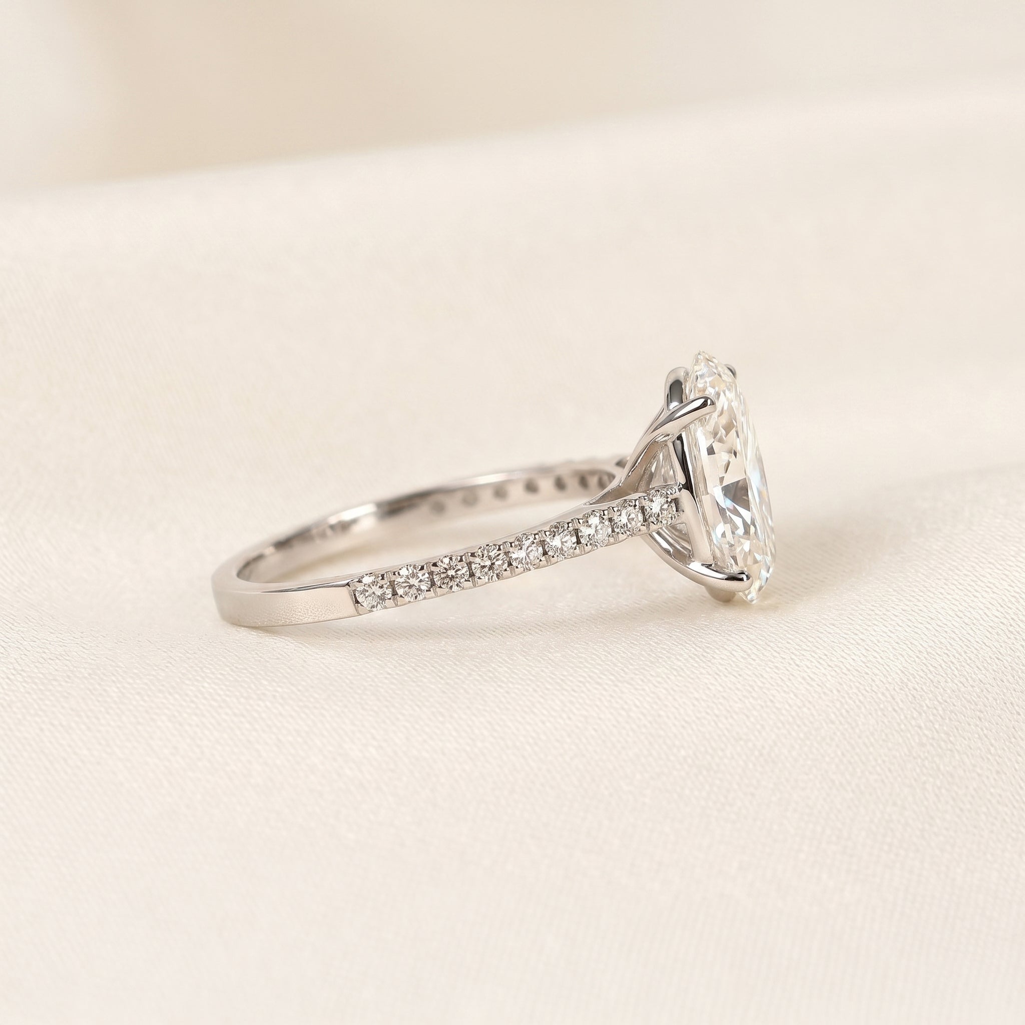Engagement Ring With Oval & Round Cut Solitaire 14K White Gold 3.32 CTW