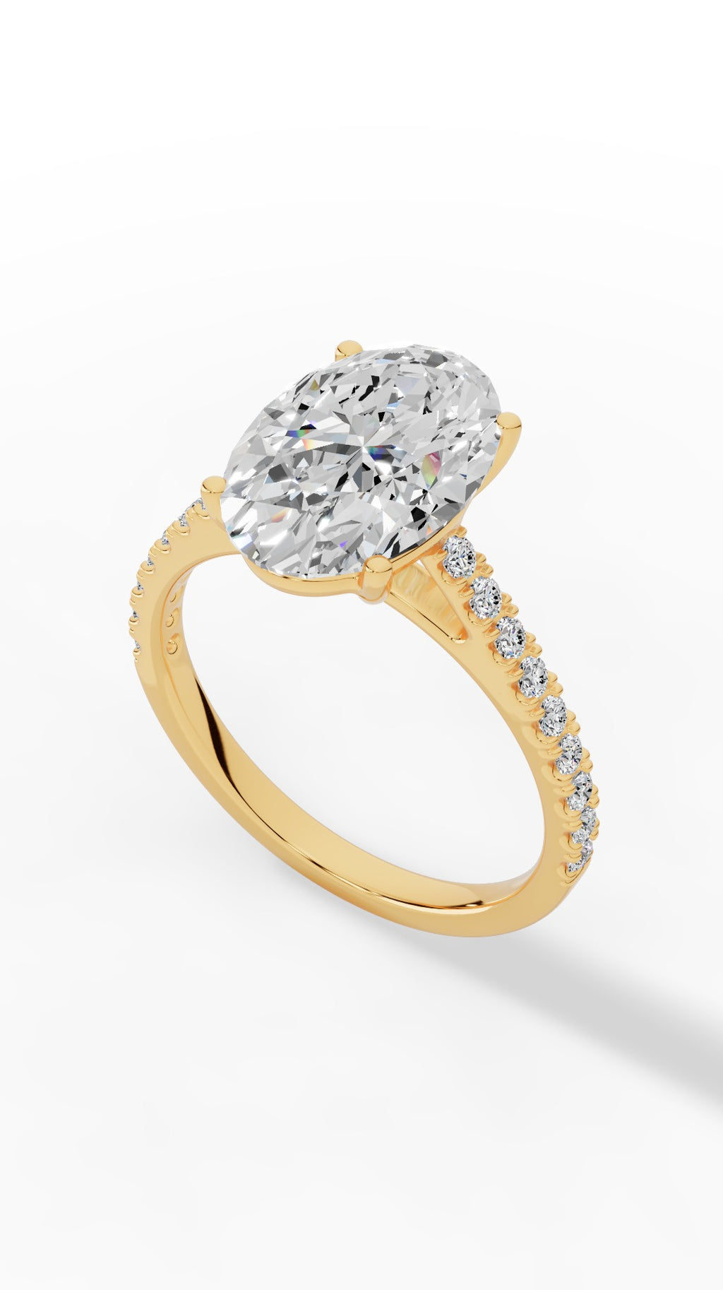 Engagement Ring With Oval & Round Cut Solitaire 18K Yellow Gold 3.43 CTW
