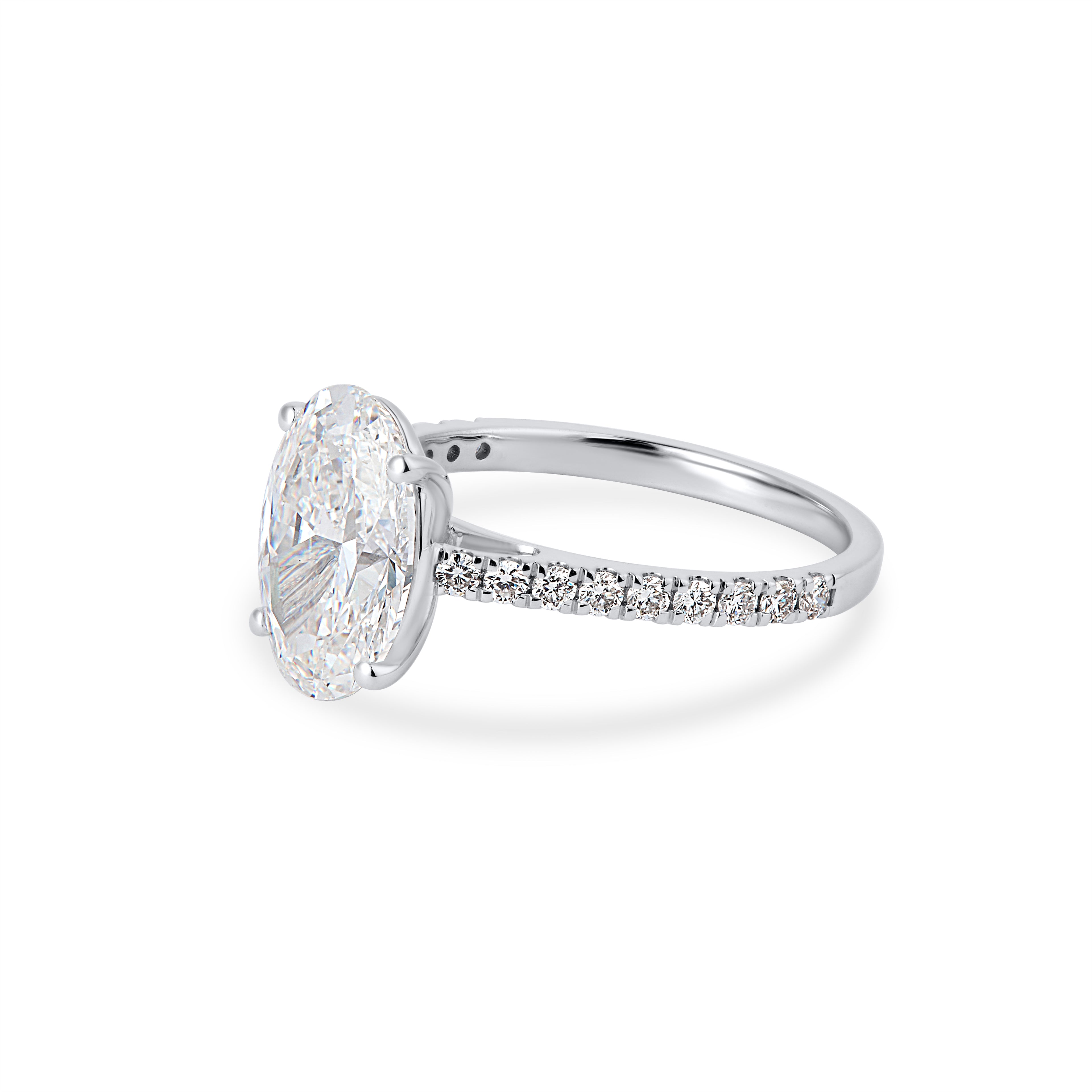 Engagement Ring With Oval & Round Cut Solitaire Lab Grown Diamond 18k white gold