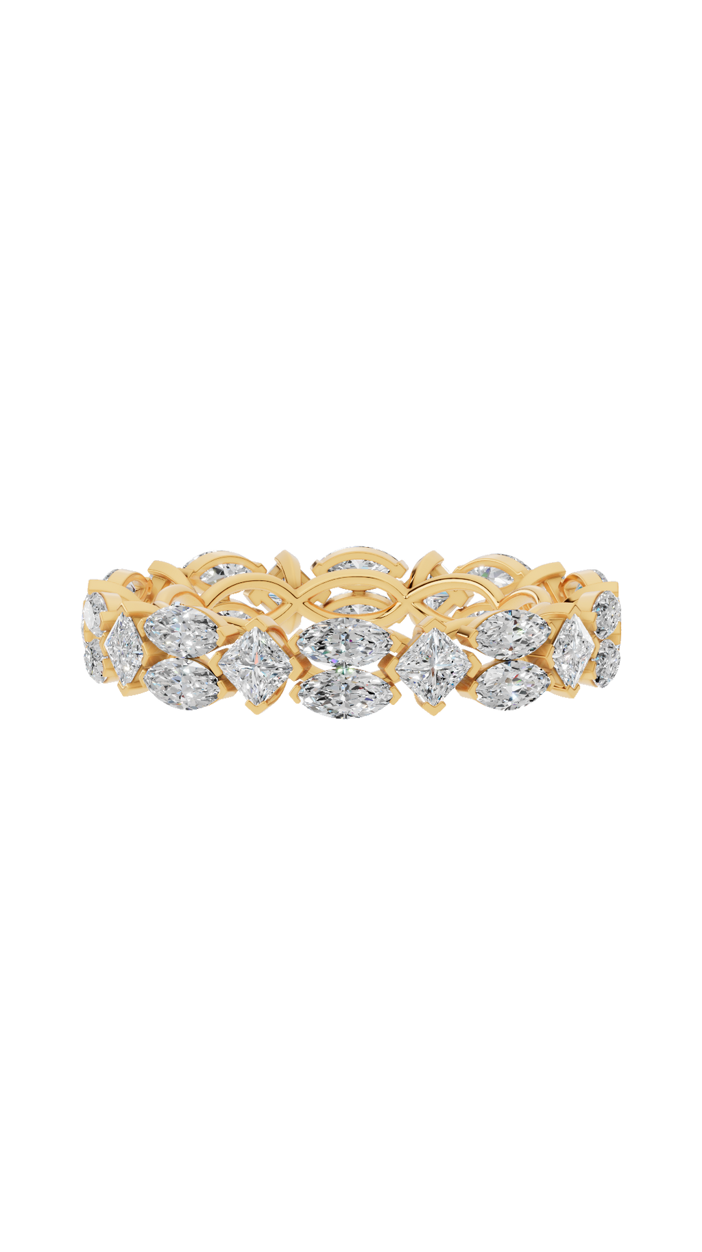 Eternity east west infinity wedding ring with princess and marquise cut lab grown diamonds in 10K yellow gold 3.23 CTW