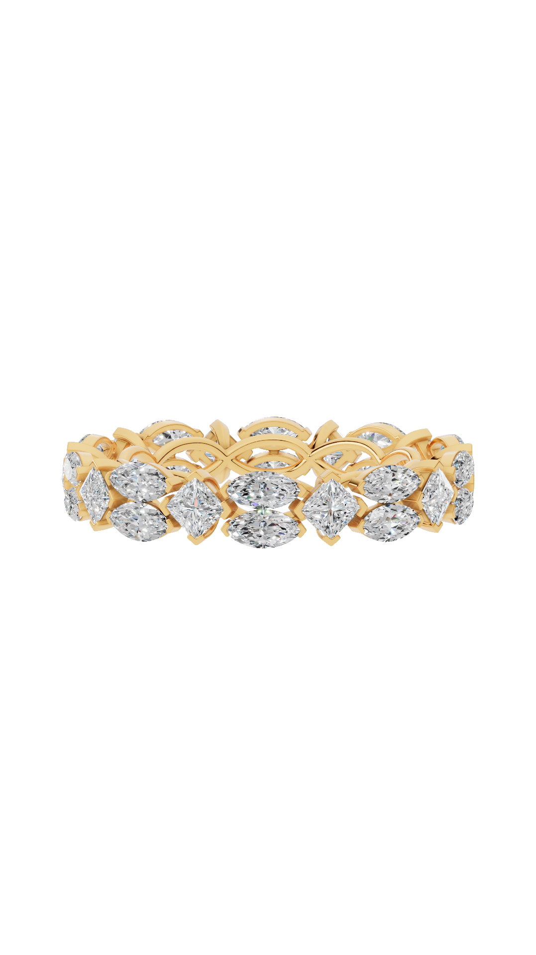 Eternity east west infinity wedding ring with princess and marquise cut lab grown diamonds in 10K yellow gold 3.23 CTW