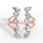 Fancy Branched Multi Cut Open Lab Grown Diamonds Ring 14k rose gold